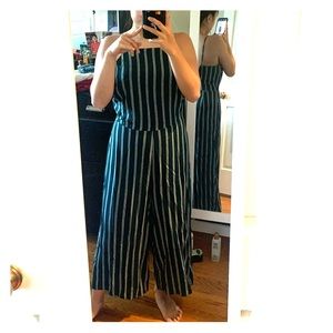 Green striped halter jumpsuit